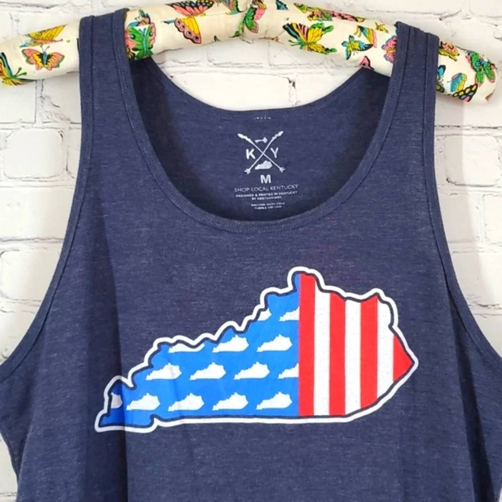 Shop Local Kentucky Red White Blue KY Shape Graphic Print Tank Top Mens Size M - Picture 4 of 11